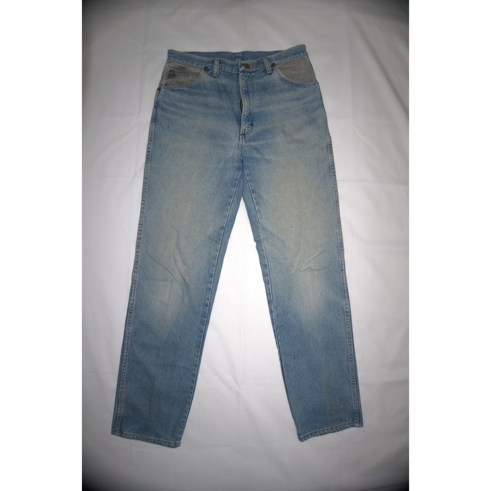 Wrangler 33x32 Light Wash Denim Straight Leg Jeans Vintage Made In USA